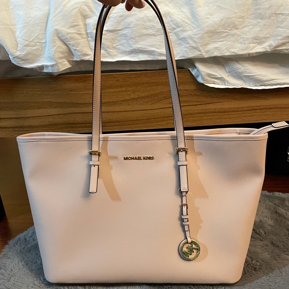 Michael Kors Soft Pink Saffiano Leather Medium Multifunction Travel Tote Bag